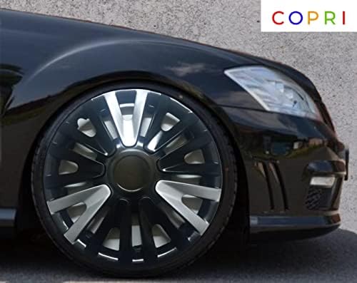 Set Copri de 4 roți acoperă 14 Inch Hubcap Argintiu-negru Snap-On se potrivește Audi