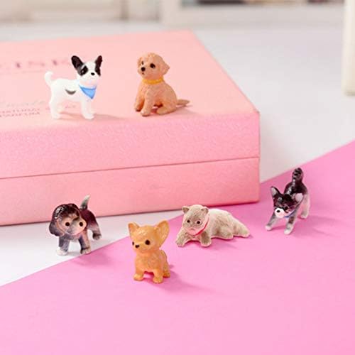 balacoo 6pcs Mini Cat Dog Figurine Cat Dogs statuie Pet figurine animale miniaturale Cat Dog model jucărie Cat Dog Ornament pentru Casa de păpuși pentru biroul de acasă