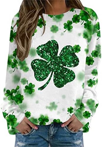 Cggmvcg femei St Patricks zi tricou maneca lunga Echipajul gât Shamrock Tricouri Norocos St Patricks zi haine pentru femei
