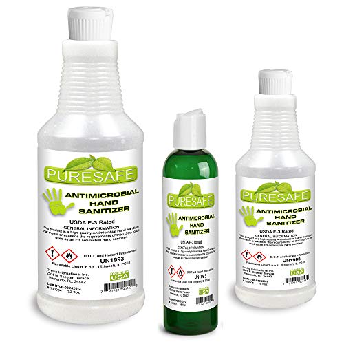 PureSafe Antimicrobian Sanitizator de mână - 3 pachet, 56 oz. 70 la sută alcool din porumbul natural din SUA, cu emolienți