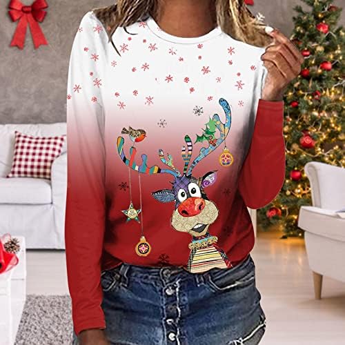 Femei Crăciun drăguț pullover la modă 3d desen animat elk hanorac grafic top top cu mânecă lungă gradienturi de toamnă haine