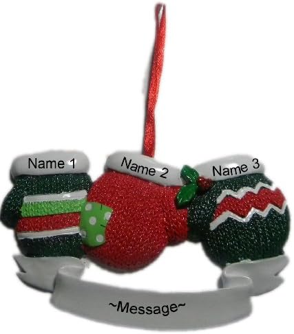 Cadou personalizat de 3 mănuși de Crăciun pentru familie de Crăciun Ornament scris de mână