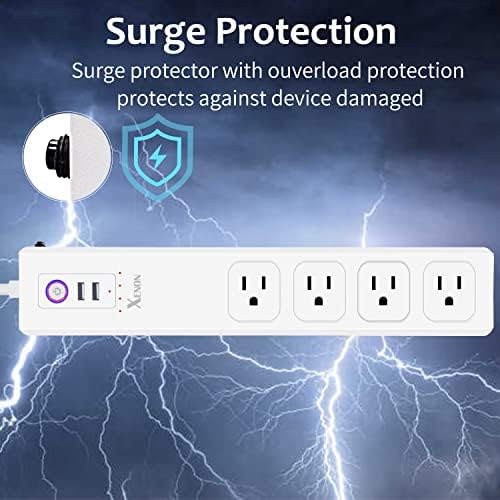 Smart Power Strip 16A WiFi Plug 5ft Surge Protector Smart 4AC+2USB Compatibil cu Alexa și Google Assistant, suport Voce/App