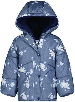 Palton de iarnă pentru bebeluși cu glugă OshKosh B' gosh Girls, Albastru Chambray, cu Design floral Allover elegant