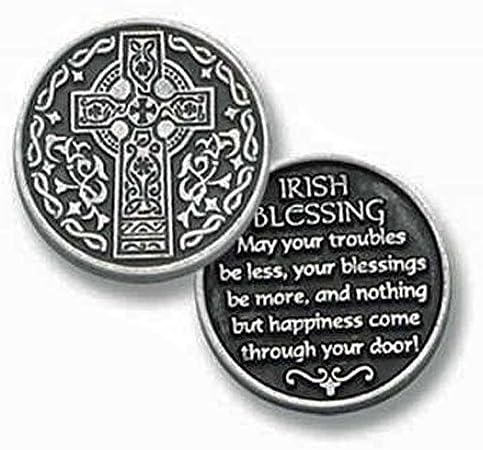 Dozen Pewter Irish Blessings Rugăciune - jetoane de buzunar Crucea Celtic - 1 Monede metalice - Cadou de inspirație - Keepsake