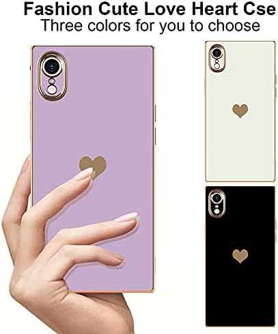 Urarssa compatibil cu iPhone Xr caz pătrat drăguț placare aur lux dragoste inima telefon caz pentru femei Fete Shockproof ridicat