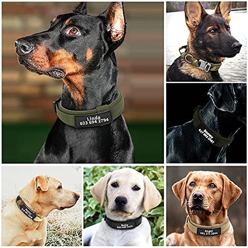 Guler de câini tactici militari personalizați cu mâner, etichete personalizate pentru animale de companie pentru câini mari,