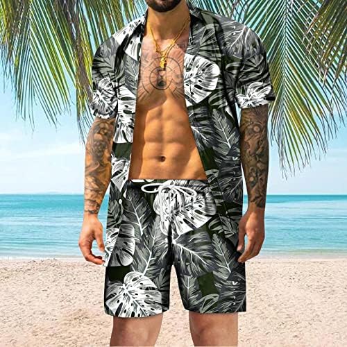 2 piese Tracksuits Tinsori pentru bărbați întinse cămașă tropicală hawaiană și seturi scurte de modă pentru tricouri pentru mușchi de vacanță Costume