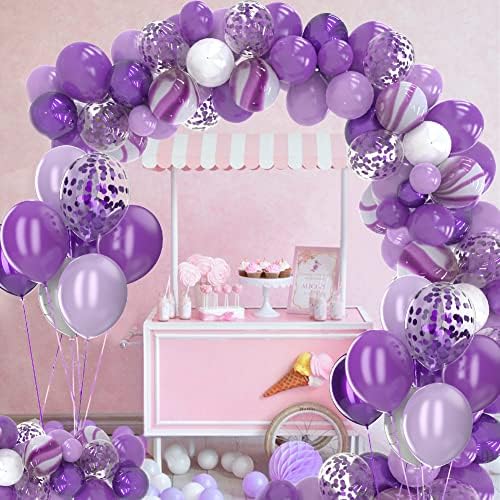 Labeol 148pcs Violet baloane 18/12/10/5 Inch balon Garland arc Kit lavanda alb metalic confetti Latex baloane fluture decoratiuni