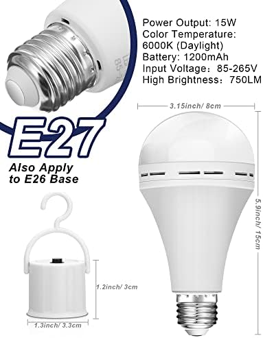 12 buc 15w reîncărcabilă de urgență LED bec baterie de rezervă de urgență lumina 1200mAh baterie operate bec pentru pană de