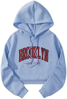 CakCeatl Women Casual Fleece Brooklyn New York Letter Graphic Cult Cult Hoodie Drop umăr cu mânecă lungă Cultură cu glugă cu glugă