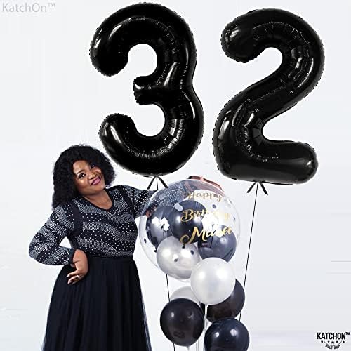 Mare, 32 numere de baloane Negru-40 Inch, 32 Decorațiuni de ziua de naștere pentru bărbați / număr negru 32 baloane / 32 baloane de ziua de naștere, Decorațiuni de Ziua a 32-A Pentru femei / 32 număr balon negru, Decor de 32 de ani