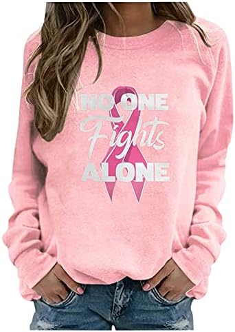 Qtocio Crewneck hanorac pentru sân Cancer de conștientizare a conștientizării răspândite Speranța Femeilor Scrisoare imprimeu Pultover Top Bluze roz Bluze