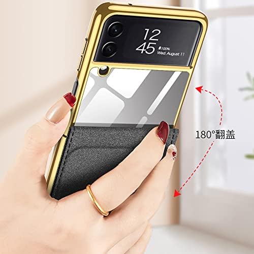 DOOTOO pentru Samsung Galaxy Z Flip 3 Case din piele magnetică cu placare PC Mirror Crystal All-Inclusive Cover Flip Kickstand
