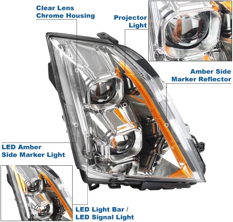 Zmautoparts LED Switchback semnal proiector faruri crom w / 6.25 Albastru DRL compatibil cu 2008-2014 Cadillac CTS