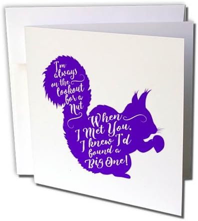 3drose Funny Squirrel Design-în căutarea pentru o piuliță - în violet și alb - felicitare, 6 de 6 inch