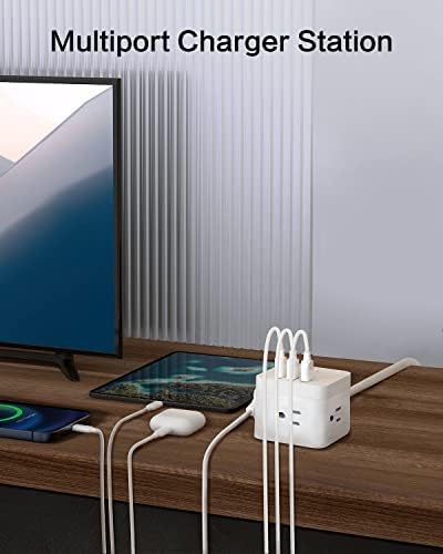 Bull Power Strip cu USB, Power Cube cu 3 prize de curent alternativ și 3 porturi USB-A, cordon de extensie de 5 metri, stație