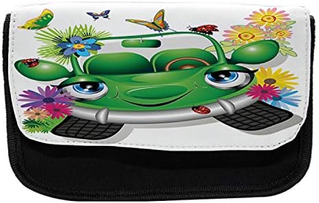 Carcasă de creion pentru mașini lunarabile, personaj auto de desene animate ecologice, pungă de creion cu stilou din țesături cu fermoar dublu, 8,5 x 5,5, multicolor