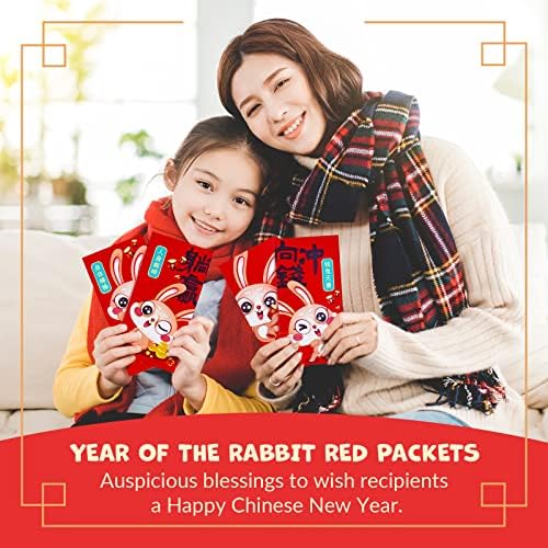 Plicuri roșii de Anul Nou Chinezesc, pachete roșii chinezești cu 30 de numere, Hong Bao cu 6 modele de iepuri, plicuri cu bani