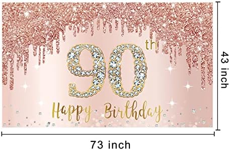Fericit 90 de ani Banner fundal decoratiuni pentru femei, Rose Gold 90 Birthday Party semn Consumabile, Roz 90 ani Poster fundal