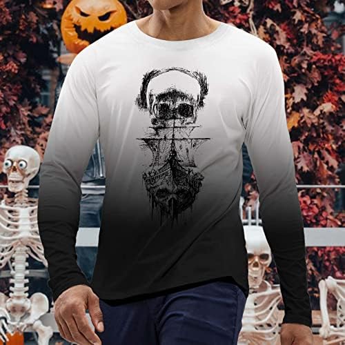 Tricouri de Halloween Zddo pentru bărbați cu mânecă lungă All Saints Day Skull Gradient Gradient tricou Muscle Slim Fit Party