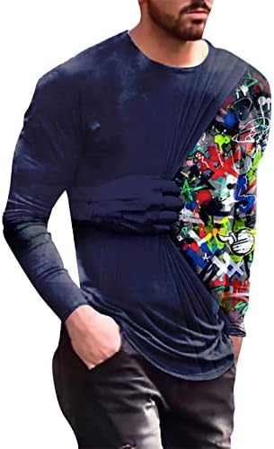 MENS Fashion Retro Sports Fitness Outdoor 3D Digital Tricou Tricou Long Atletic pentru bărbați Mânecă lungă