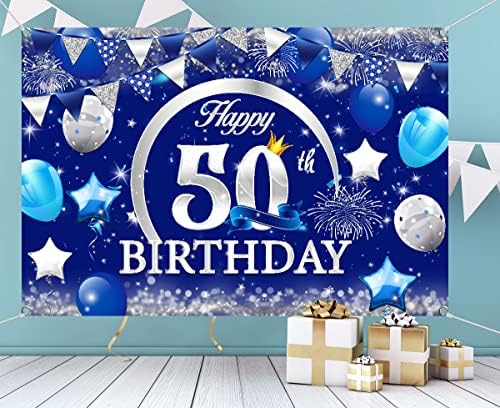 50th Happy Birthday Backdrive Decoration - albastru balon fotografie Booth fundal fundal pentru cincizeci de ani de petrecere
