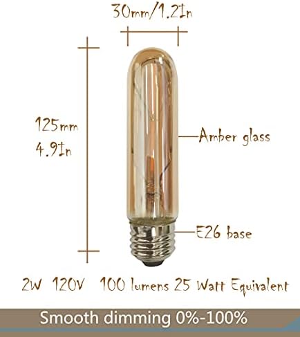 T10 E26 Amber LED bec, buna Dimmable T10 Tubular Edison becuri, 2 Watt 120V 2200K cald alb 100 lumeni Vintage Edison Becuri 25 Watt echivalent, 4 Pack