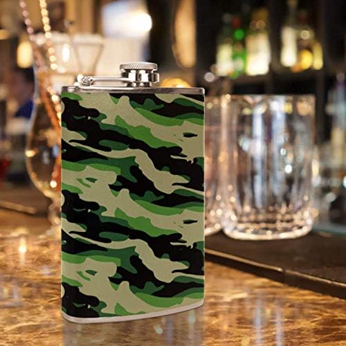 Hip Flask pentru lichior din oțel inoxidabil Leakproof cu pâlnie 7.7 oz piele acoperă mare cadou idee Flask-verde negru Camo