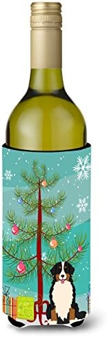Caroline's Comorsures BB4161Literk Arbore de Crăciun fericit Bernese Mountain Dog Vin Bottle Hugger, sticla cu mânecă rece Hugger Machine lavabil Izolatorul pliabil Băut Izolat Izolat,