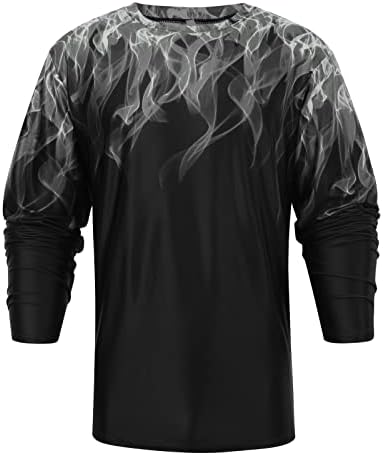 Wenkomg1 bumbac Mix Tee pentru barbati foc Grafic Maneca lunga T-Shirt moda negru T-Shirt
