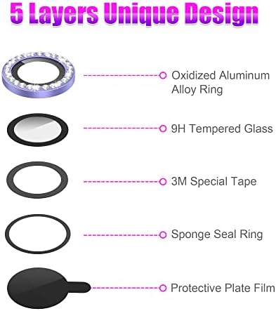 Agvee 3+3 6 pachet pentru iPhone 12 6,1 inch / 12 mini 5,4 inci, protector pentru lentile pentru camere, Bling Diamond & Bling
