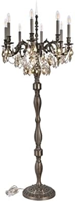 Iluminare elegantă 9208FL24PW-GT/RC Royal Cut Rosalia cu 8 Light Floor Lampa, finisată în Pewter cu cristale de tec de aur
