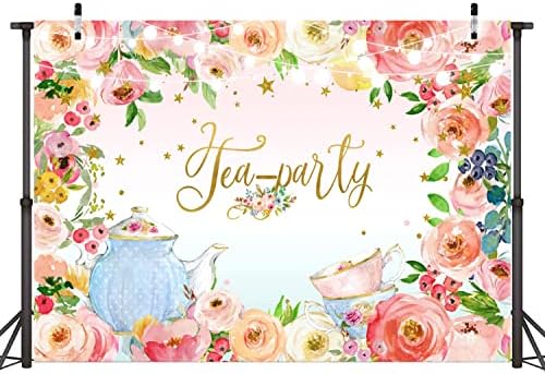 Sensfun Tea Party fundal sclipici roz Floral permite Partea Banner fotografie fundal pentru femei fată prințesă țara Minunilor
