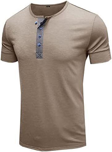 Wenkomg1 Men ' s Basic Patchwork Henley camasi casual Baggy T-Shirt vara maneca scurta top moda V-Neck maiouri