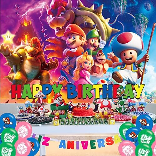 Mario Movie 2023 fundal banner de ziua de naștere pentru Mario Movie 2023 consumabile pentru petrecerea de ziua de naștere