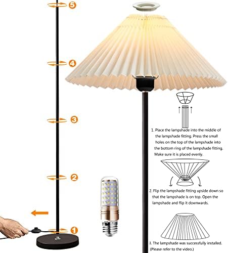 Lampa de podea Meaterli, lampă de podea industrială cu bec LED de 12W în 3 culori, lampa de rotație la 360 °, lampa înaltă,