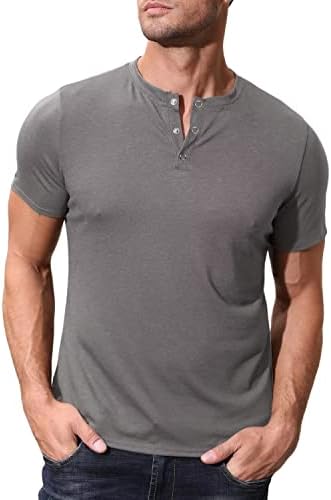 Rela Bota pentru bărbați Casual Henley Tricouri cu mânecă scurtă Slim Fit Fashion Cotton Henley Tricouri