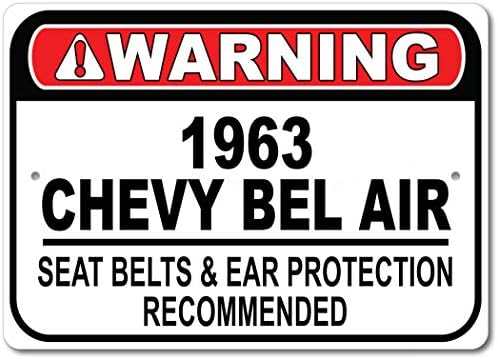 1963 63 Chevy Bel Bel Centură de siguranță Recomandat Semn de mașină rapidă, semn de garaj metalic, decor de perete, semn auto