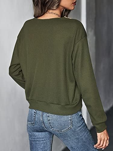 Sweatyrocks Contrast casual pentru femei dantelă v gât cu mânecă lungă cămașă tricou tricou solid cu hanorac moale