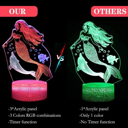 3 modele Mermaid Night Light pentru copii, Mermaid 3d Illusion Lamp cu culori RGB schimbarea calendarului telecomandă Smart Touch Mermaid Cadouri pentru fete cameră Decor lampă ziua de Naștere Cadou de Crăciun pentru Copii Băieți