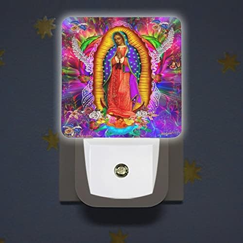 Doamna noastră din Guadalupe Fecioara Maria Isus lumină de noapte Plug-in lumină de noapte cu LED-uri reglabile cu senzor de amurg până în zori luminozitate reglabilă Pornire/Oprire automată dormitor baie hol scară cadou creștin