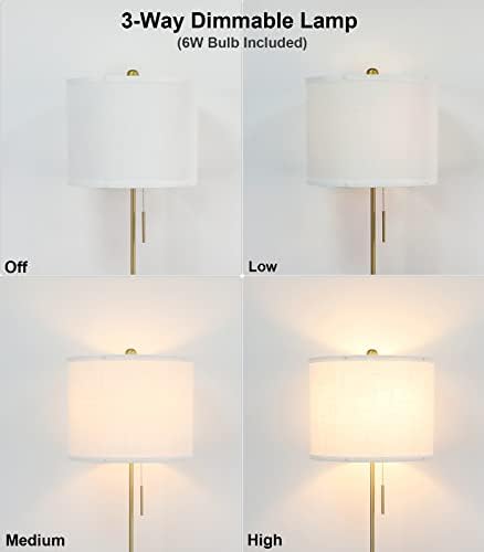 Lampă de podea pentru living lampă înaltă reglabilă, lampă de podea reglabilă în 3 direcții pentru biroul dormitorului, lampă de Aur Negru Cu bază de marmură și umbră de in alb, 6w 3000K LED Blub inclus