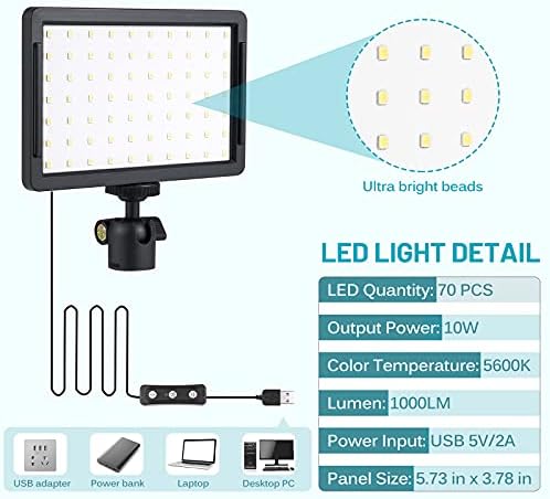 Kit de iluminare video Aguperfit 70 LED -uri pachet de iluminat continuu pentru fotografie cu suport pentru trepied reglabil+11