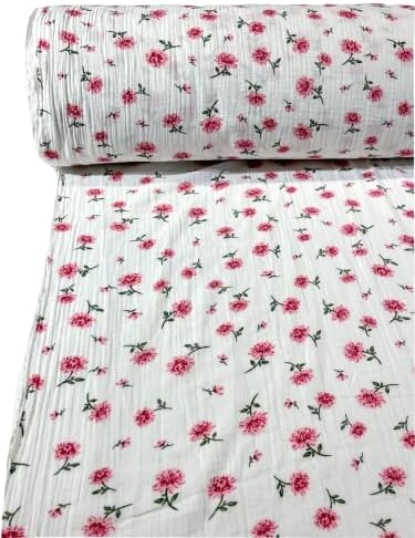 SUA Fabric Store Alb Roz Floral dublu tifon Tesatura bumbac îmbrăcăminte rochie 56 Wide