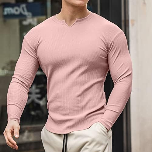 Tricouri pentru bărbați tricotați tricouri sportive mușchi subțire potrivite elastic henley v gât tops atletic gimnastică antrenament