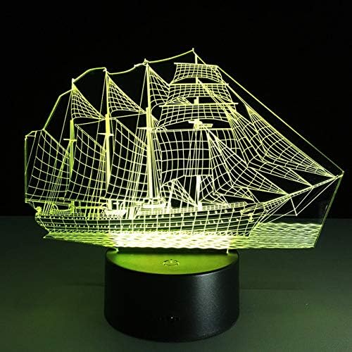 LLWWRR1 Sail Boat - 3D iluzie optică noutate lampă de masă frumoasă barcă de mare formă lumină de noapte