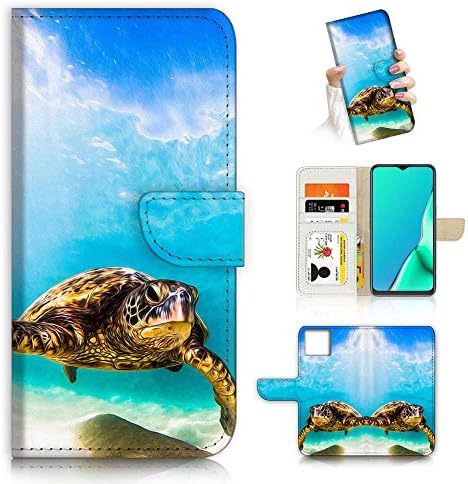 pentru iPhone 12 Mini, Proiectat Flip portofel telefon caz acoperi, A21911 albastru mare înot Turtle 21911