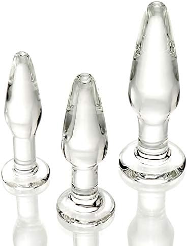 Adam & Eve Glass Anal Anal, set de 3 | Dopuri hipoalergenice, non-poroase, realizate din sticlă borosilicată temperată durabilă