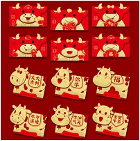 YF shop 5 / 6buc 2021 Bou Norocos plicuri roșii chinezești buzunare norocoase pachet roșu pentru Anul Nou Chinezesc primăvară